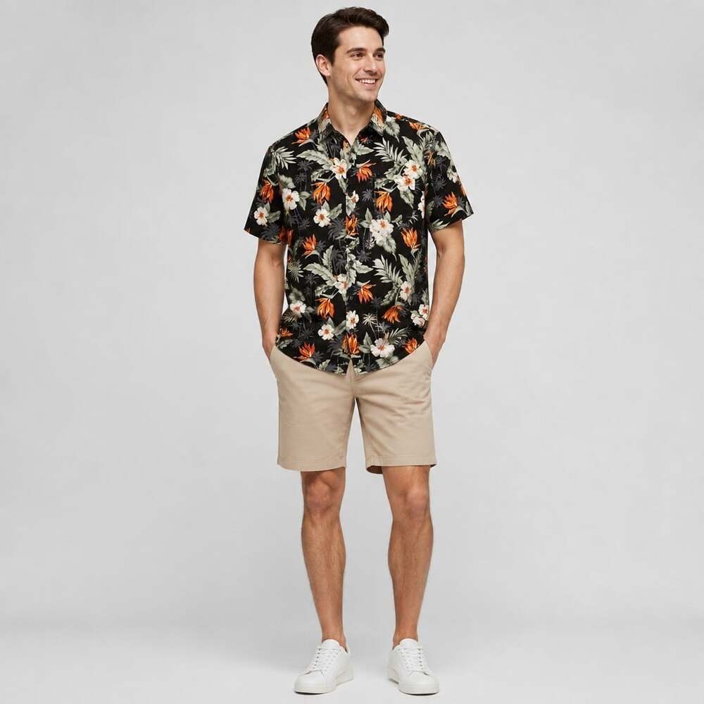 7 Diamonds New Heaven Tropical Short Sleeve Button Up Shirt Black Men's L